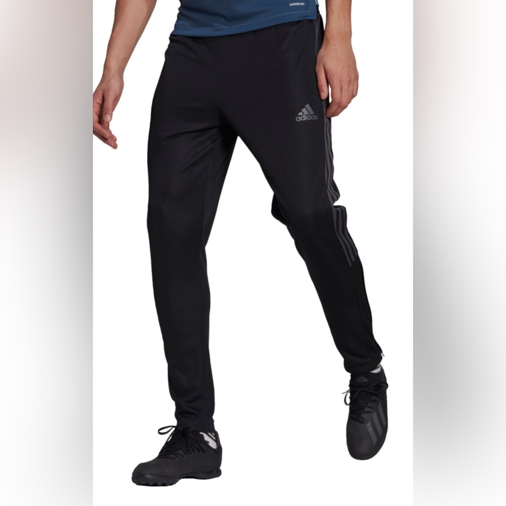 Black Adidas pants with gray logo